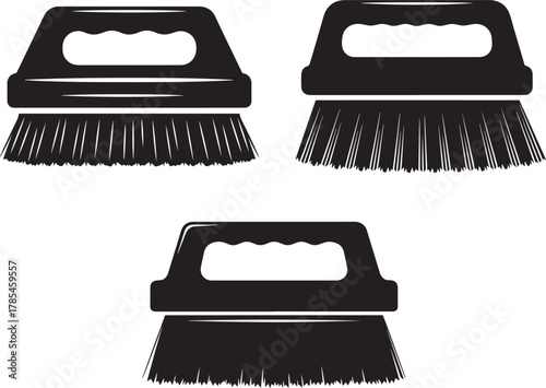 Three black brushes cleaning tools silhouette