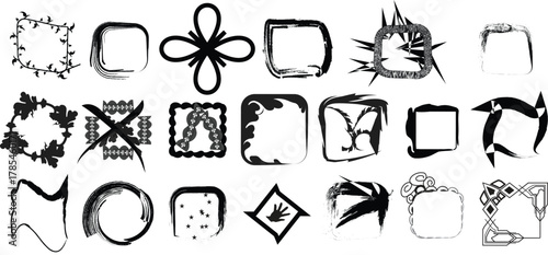 Vector Collection of Diverse Grunge Black Frames, Borders, and Design Elements for Decoration