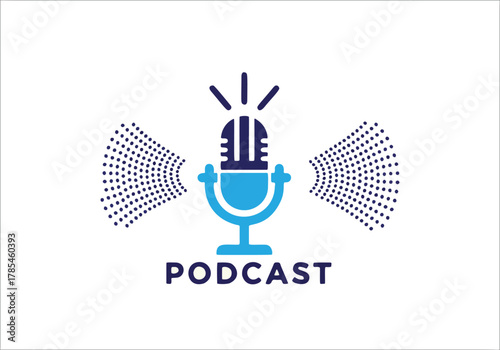 Podcast logo featuring a blue microphone with sound waves and the word 'Podcast' below.