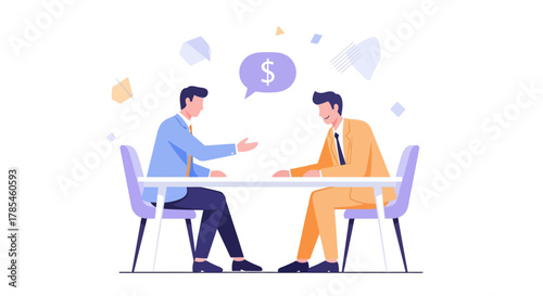 Professional men negotiating business deal with money discussions