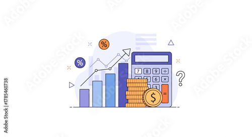 financial growth and analysis illustration with calculator and bar chart