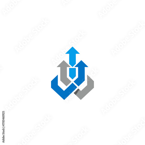 Stylized logo featuring three upward-pointing arrows, two grey and one blue, interlocked to symbolize growth and progress.