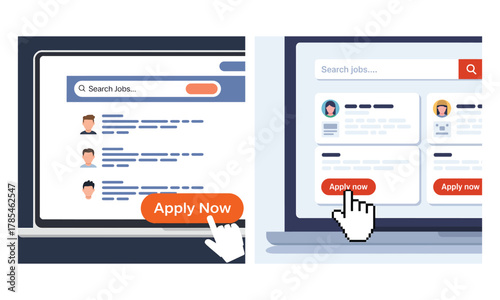 Online job search platform with 'apply now' button click for new careers.