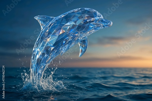 Crystal Dolphin Jumping from the Sea