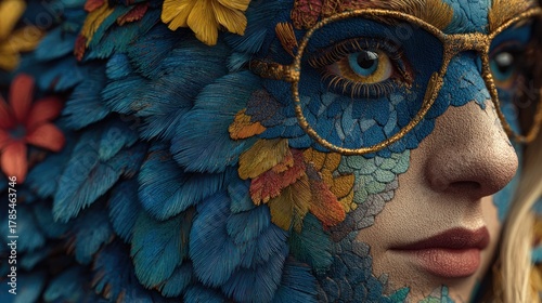 Feathered Spectacle: A close-up portrait with ornithological adornment