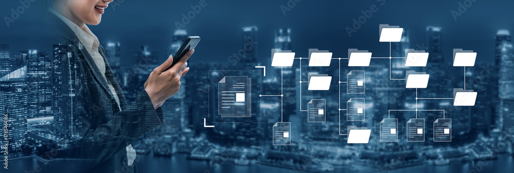 Fototapeta premium Digital file structure showing folder organization, file hierarchy, and document arrangement. File structure supports management, improves access, and file structure enhances clarity. Vouch