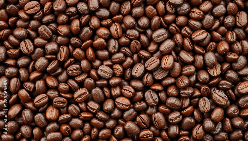 Fototapeta premium Rich brown roasted coffee beans background texture, vector illustration, roasted coffee, bean texture