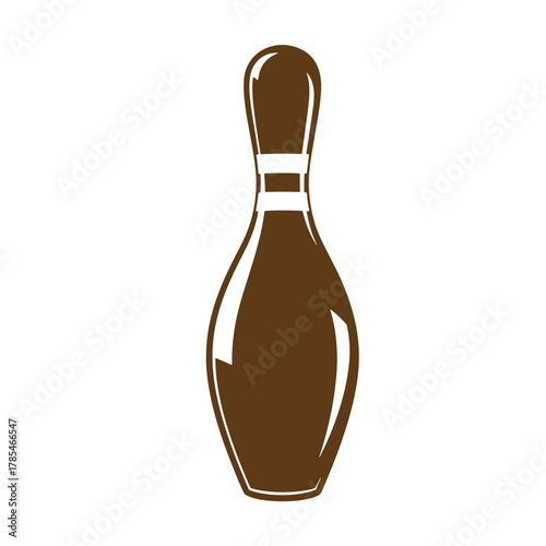 Brown bowling pin illustration in a simple vintage art style against white background