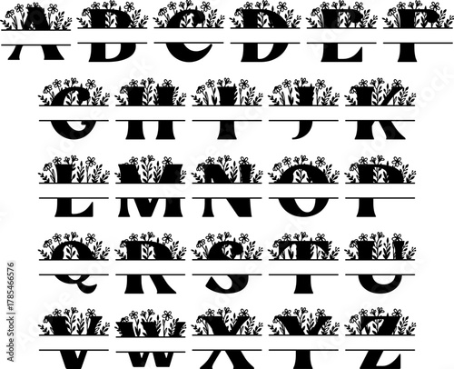 A-Z Wildflower Split Letter Monogram SVG, Alphabet Floral Name Monogram, Laser ready svg cut files, Glowforge Silhouette Cricut