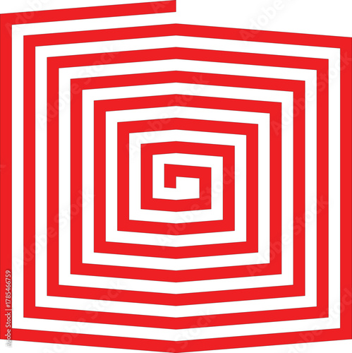 Red geometric spiral square pattern design