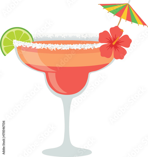 Margarita Cocktail Glass for Summer Party and Bar Menu Design