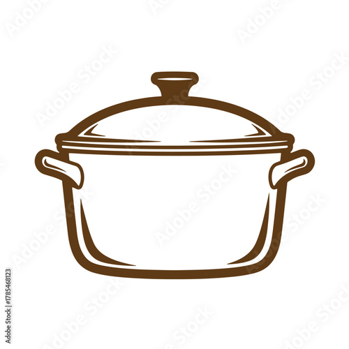 Simple vintage art style illustration of a covered cooking pot for culinary designs