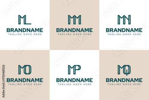 Letters ML MM MN MO MP MQ Logo Monogram Set, for LM MM NM OM PM QM initials