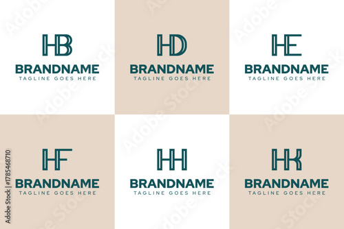 Letters HB HD HE HF HH HK Logo Monogram Set, for BH DH EH FH HH KH initials