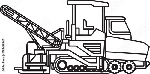 Detailed construction milling machine illustration for infrastructure projects, paving equipment, asphalt industry, engineering designs, and road construction