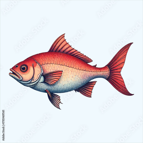 Red and white fish illustration isolated on white background