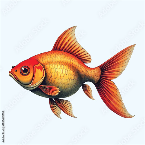 Bright orange goldfish swimming gracefully isolated on white background