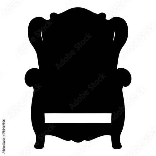 Elegant black silhouette of an ornate armchair with decorative details highlighted