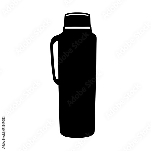 A black silhouette of an insulated thermos or vacuum flask, perfect for camping