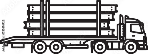 Powerful flatbed truck transporting heavy materials, ready for construction projects and industrial logistics, symbolizing strength and efficiency in transport, shipping