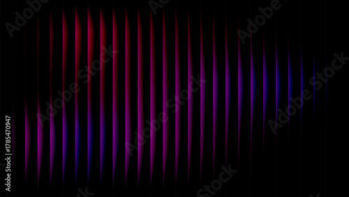 Wavy neon glass stripes with red‑to‑violet gradient on black — ultrawide abstract banner background