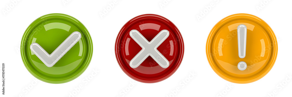 Fototapeta premium Three colorful approval icons isolated on transparent background