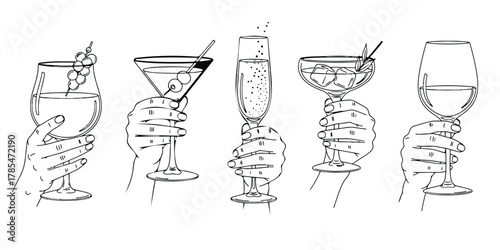 Hand Holding Cocktail Glasses Vector Illustration for Party Drinks Bar and Lifestyle Design