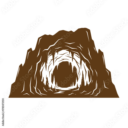 Vector illustration of a brown cave entrance isolated on white background for design