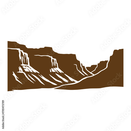 Vector illustration of a stunning brown and white vintage art grand canyon landscape