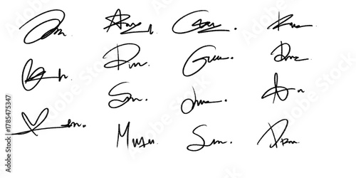 Set of Dummy Autographs. Handwritten Ink Signatures Isolated 2
