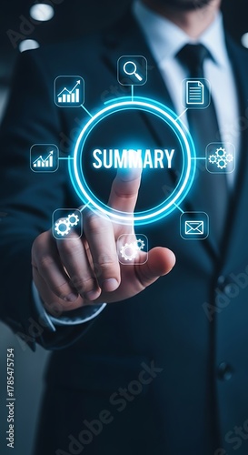 Business man touching summary interface image