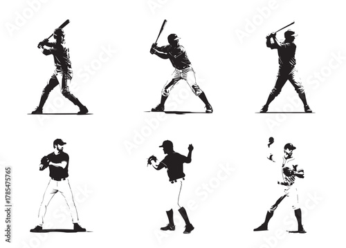 Baseball Player Silhouettes - Dynamic Action Collection