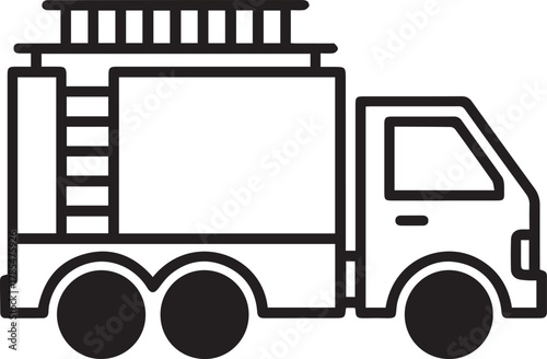 Bold outline of a fire engine ready for action, ideal for emergency services, and safety campaigns, original scalable vector graphic