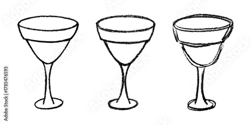 Set of hand drawn wine glasses clinking together Alcohol drink clipart in doodle style Single element for print, web, design, decor Happy New Year