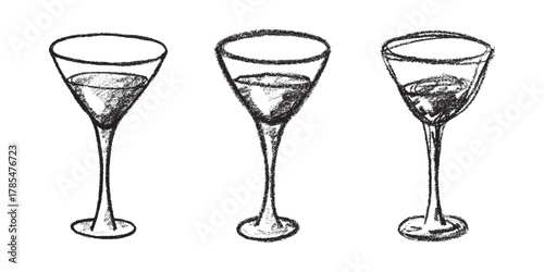 Set of hand drawn wine glasses clinking together Alcohol drink clipart in doodle style Single element for print, web, design, decor Happy New Year