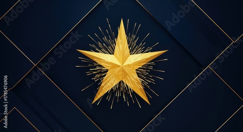 Golden Star Illustration: A radiant gold star radiates against a textured dark blue backdrop, adorned with subtle linear patterns, exuding a sense of prestige, luxury and achievement.