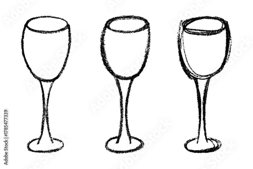 Set of hand drawn wine glasses clinking together Alcohol drink clipart in doodle style Single element for print, web, design, decor Happy New Year