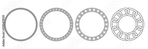 Round chain frame vector, Circle shape chain border. Black contour of the metal chain. 