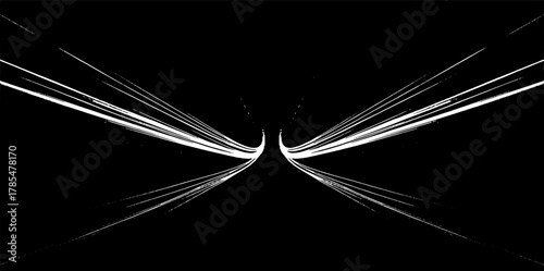 Abstract neon light rays background. A Colorful Motion Background of City Light Trails. Purple glowing wave swirl, impulse cable lines. Long time exposure. Vector