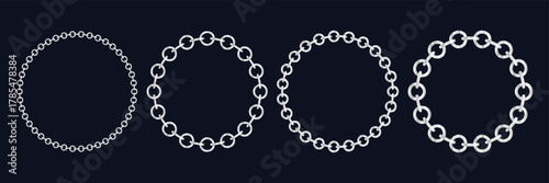 Seamless circle silver chain. Circular Chain Frames. Circle border chains silhouette. Metal chain vector.