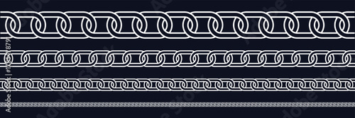 Chain pattern brush set. Realistic Strong Linked Chain Vector. Seamless metal chain in black. Vector illustration.