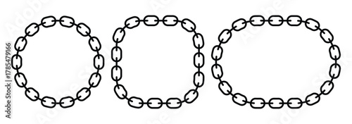 Round chain frame vector, Circle shape chain border. Black contour of the metal chain. 