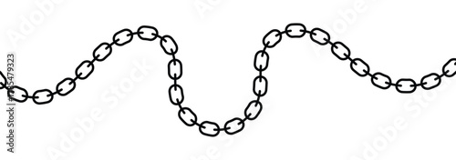 Chain Link Pattern Vector. Black contour of the metal chain. Flexible Chain Line. 