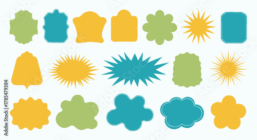 Vibrant Assortment of Colorful Label Shapes and Decorative Elements for Design