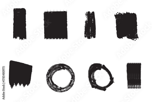 Brush strokes set artistic design boxes, Vector collection of artistic black paint hand made set isolated on white background.