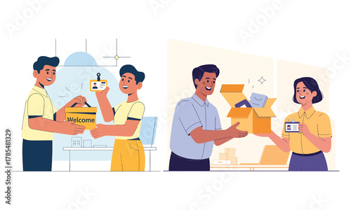 New employee onboarding and welcome kit illustration for business integration