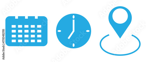 Address time date icons set. set of date time address icon.