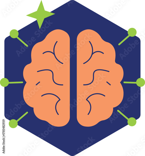 Brain intelligence creativity innovation idea thinking mind smart science technology learning education knowledge mental cognitive abstract icon symbol graphic illustration blue orange green