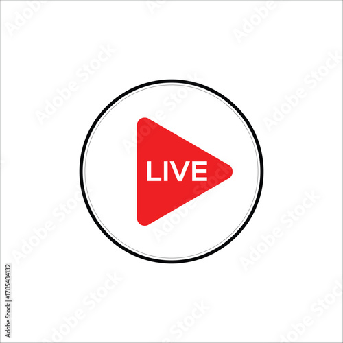 Red live stream play button icon simple vector graphic for broadcasting and online video isolated on white background