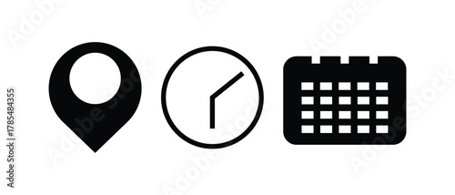 Address time date icons set. set of date time address icon.